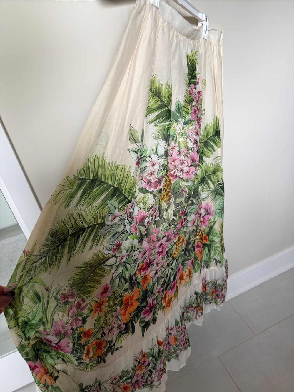Twinset Cream Floral Maxi Skirt with Tropical Print